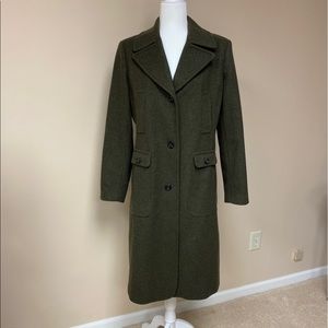 Women’s J Crew Olive Wool/Cashmere Winter Coat.  Great condition.